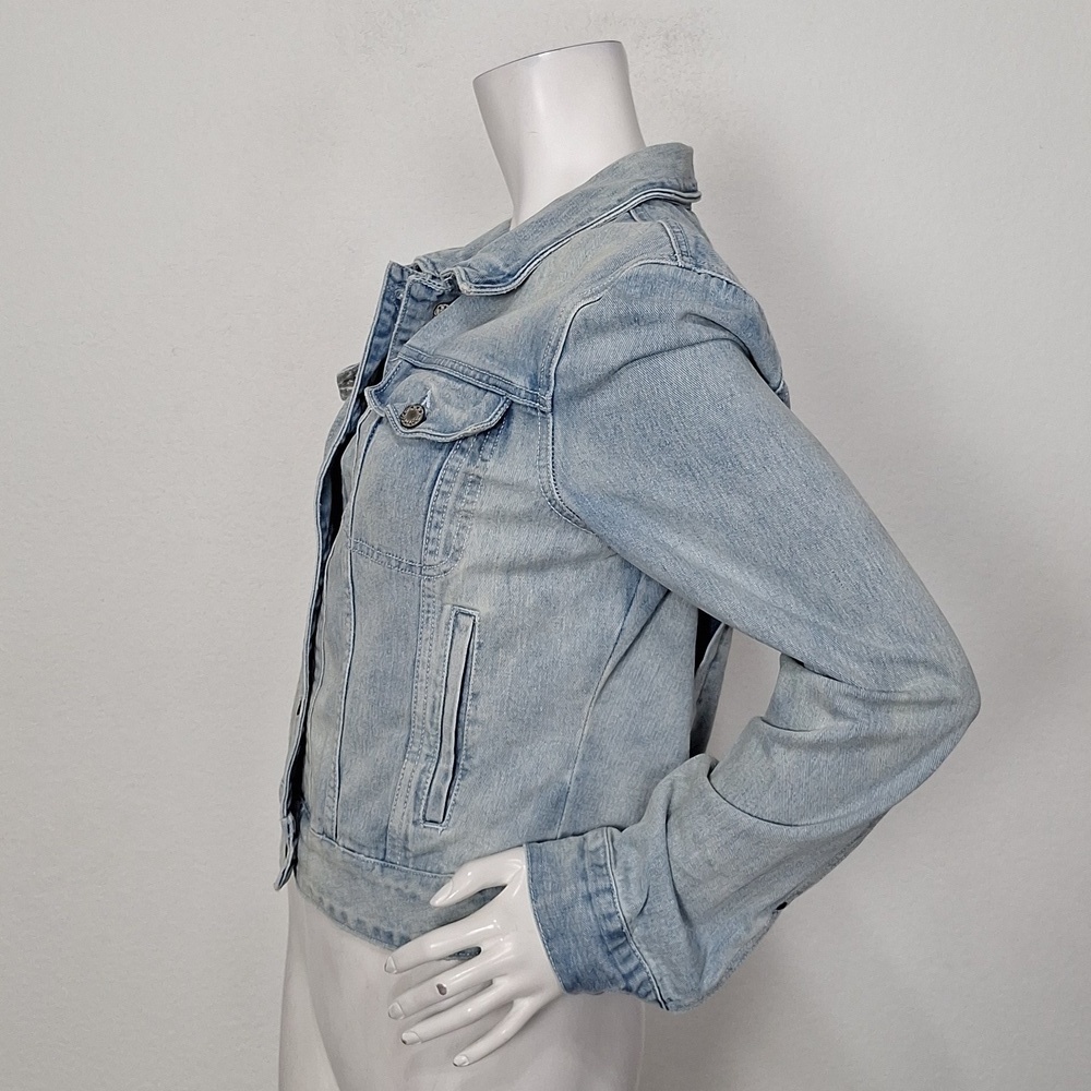 Free People Light Wash Long Sleeve Streetwear Grunge Fitted Denim Jacket Size M - Picture 10 of 14